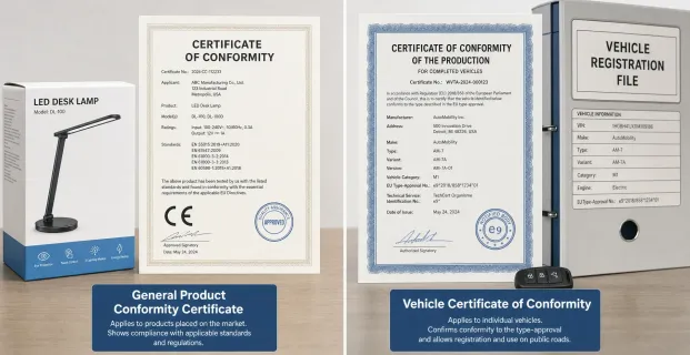 Product Certificate of Conformity vs Vehicle COC