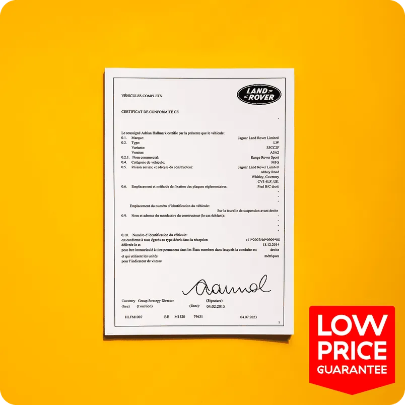 Land Rover Defender Coc Land Rover COC | Official Certificate of Conformity for Land Rover